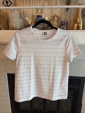 Anne Klein White Short-Sleeve Textured Stripe Top
